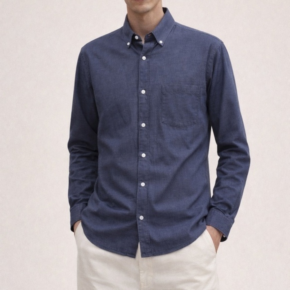 NNO7 No nationality dark blue cotton button down shirt
